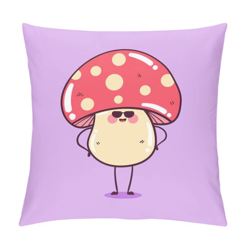 Personality  Happy Cute Smiling Funny Kawaii Mushroom. Cute Mushroom Mascot Character. Pillow Covers