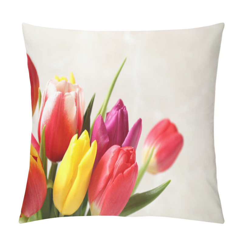 Personality  Beautiful Spring Tulips On Light Background, Closeup Pillow Covers