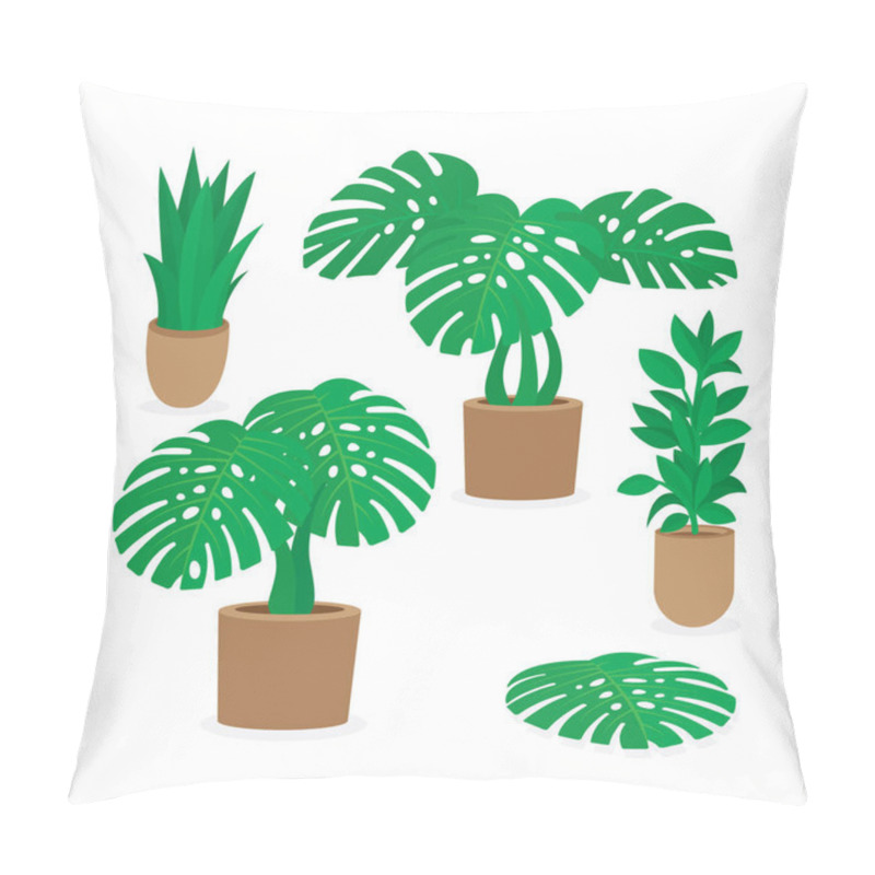 Personality  Decorative Plants Vector Illustrations Set. Various Indoor Green Plants In Pots. Part Of Set. Pillow Covers