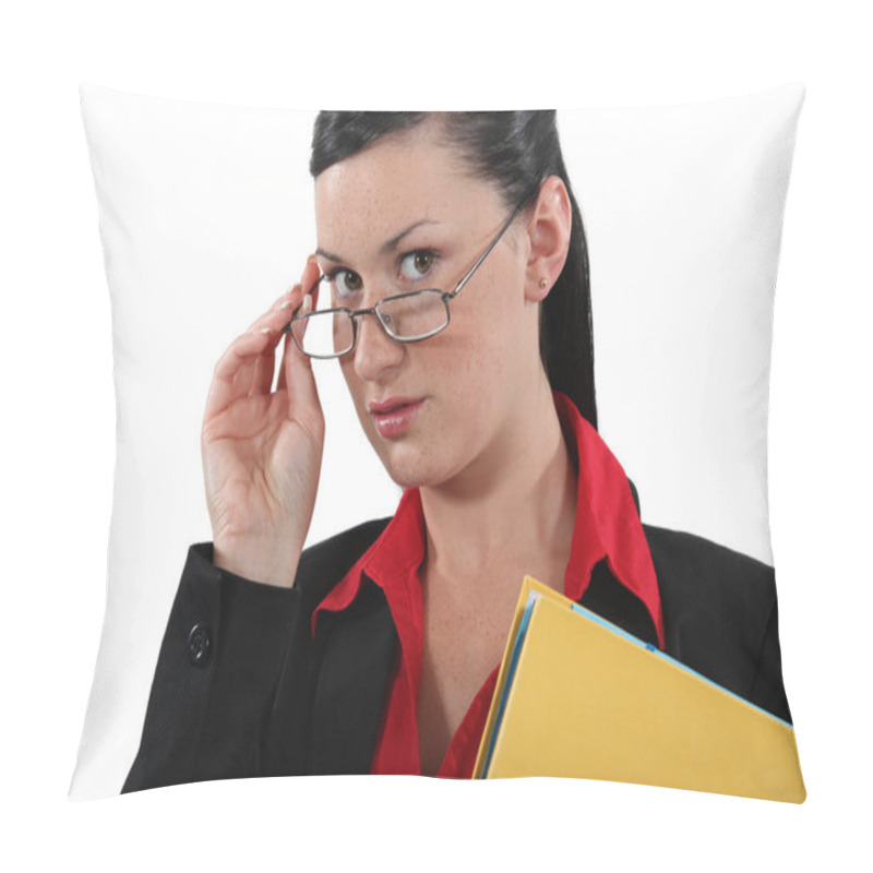 Personality  Clerical Worker Peering Over Her Glasses Pillow Covers