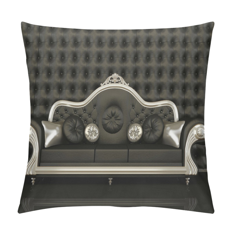 Personality  Classic Leather Sofa With A Silver Frame On Black Background Pillow Covers