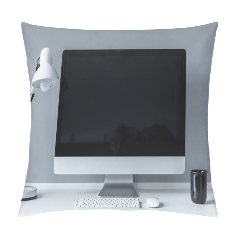 Personality  Working Place With Computer And Table Lamp  Pillow Covers