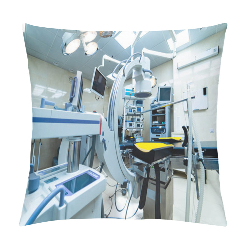 Personality  Medical Devices And Industrial Lamps In Surgery Room Of Modern Hospital. Interior Hospital Design Concept Pillow Covers