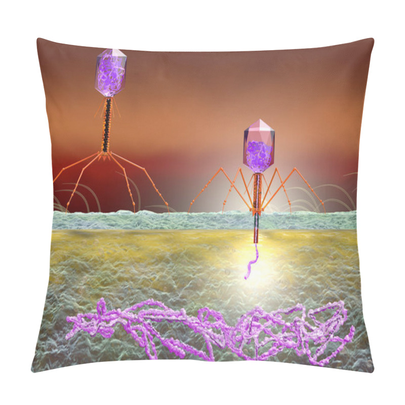 Personality  Bacteriophage Attacking E. Coli Bacteria And Injecting DNA. Medi Pillow Covers