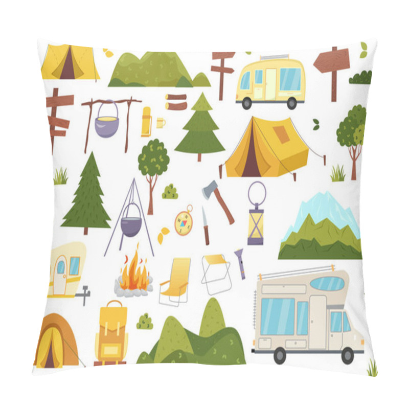 Personality  Camping And Hiking Elements. Forest Hike Icon Set.Wanderlust Scout Adventure Icons. Pillow Covers