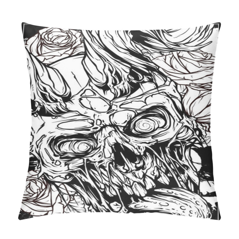 Personality  Graphic Human Skull With Bull Horns Pillow Covers