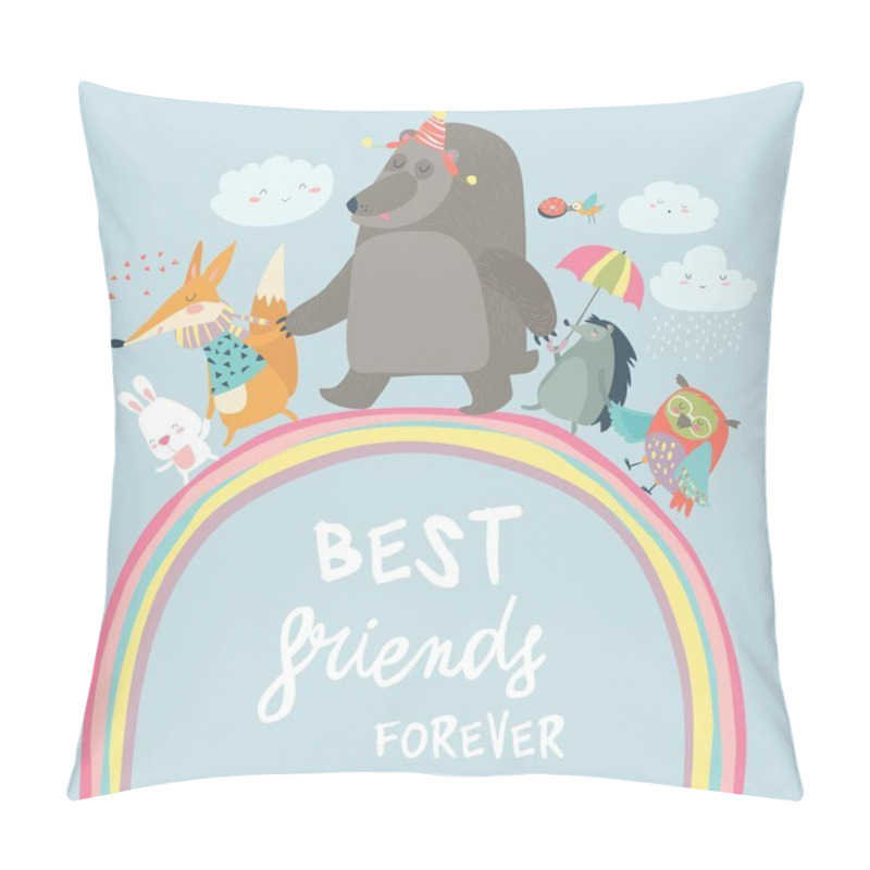 Personality  Happy Animals Walking On Rainbow Pillow Covers