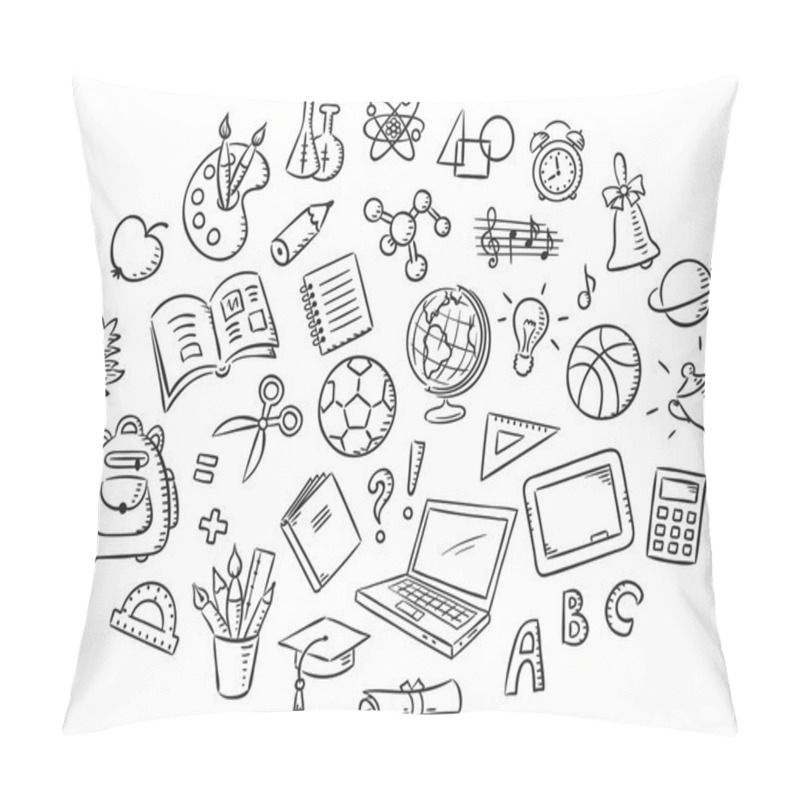 Personality  Set Of Simple Cartoon School Things, Black And White Outline Pillow Covers