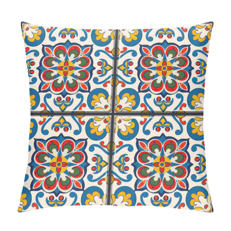 Personality  Vibrant Floral And Geometric Tile Design Pillow Covers