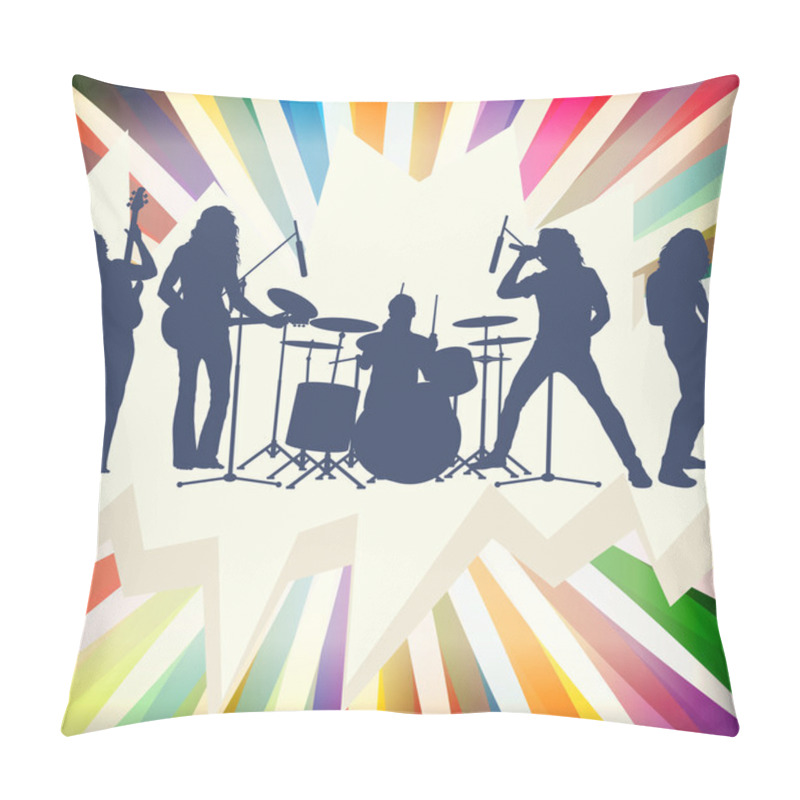 Personality  Rock Concert Band Silhouettes Burst Background Illustration Vect Pillow Covers