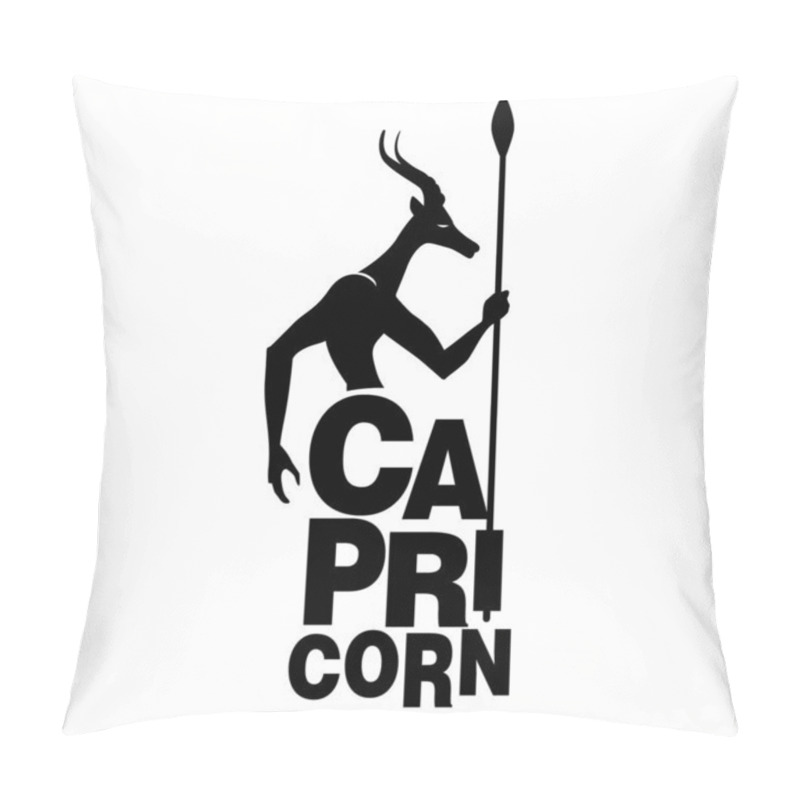 Personality  Tribal Zodiac. Capricorn. Animal Half Male Goat, Horns And Human Arms, Holding A Spear, Isolated On White Background Pillow Covers