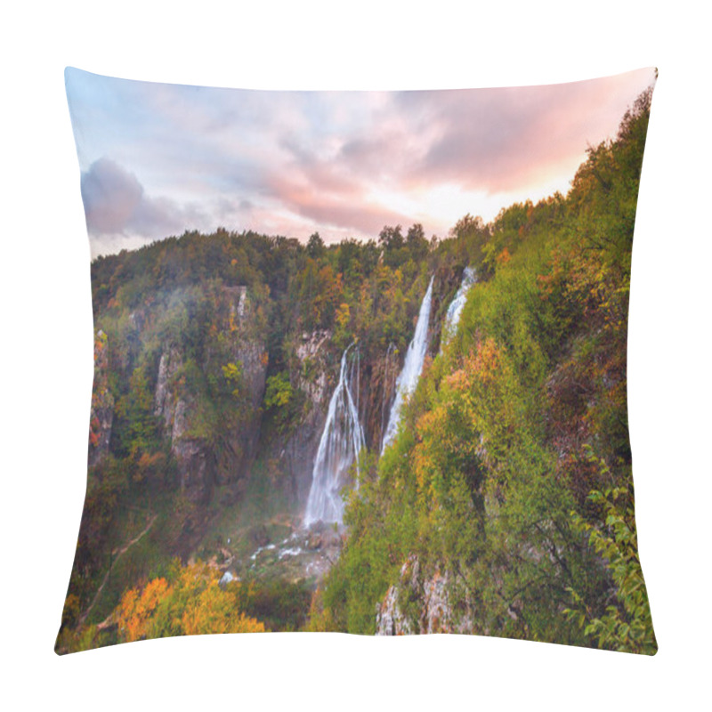 Personality  Beautiful Waterfall Autumn In  Plitvice National Park, Croatia Pillow Covers