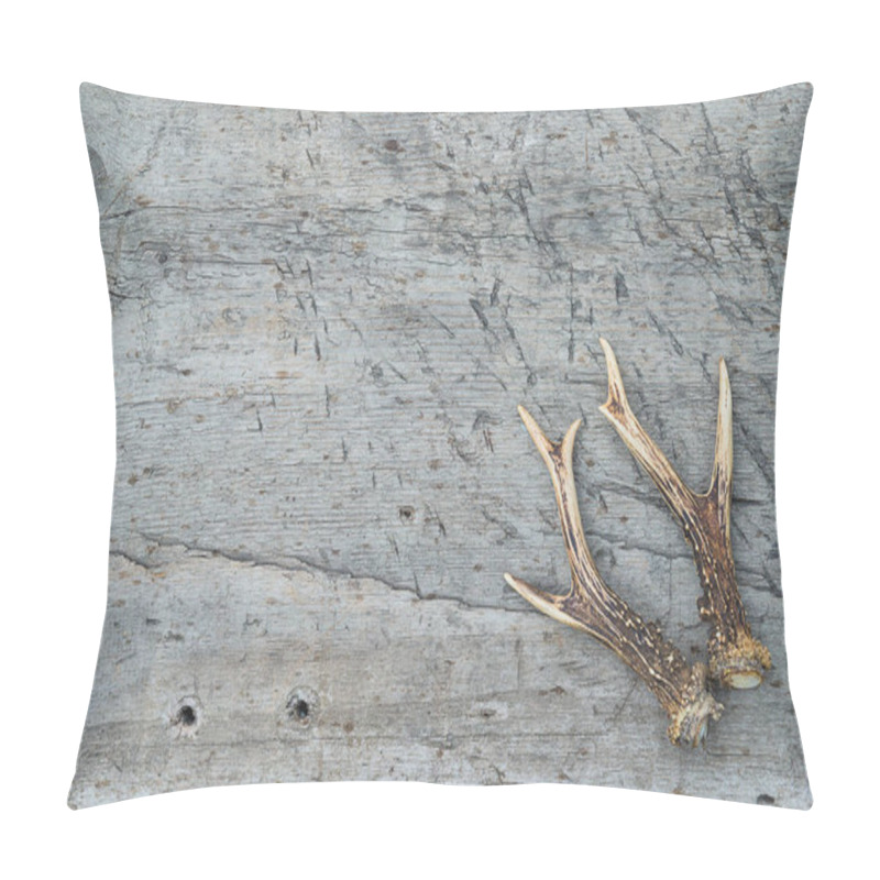 Personality  Beautiful Deer Antlers On Old Non Paint Wooden Background. Pillow Covers