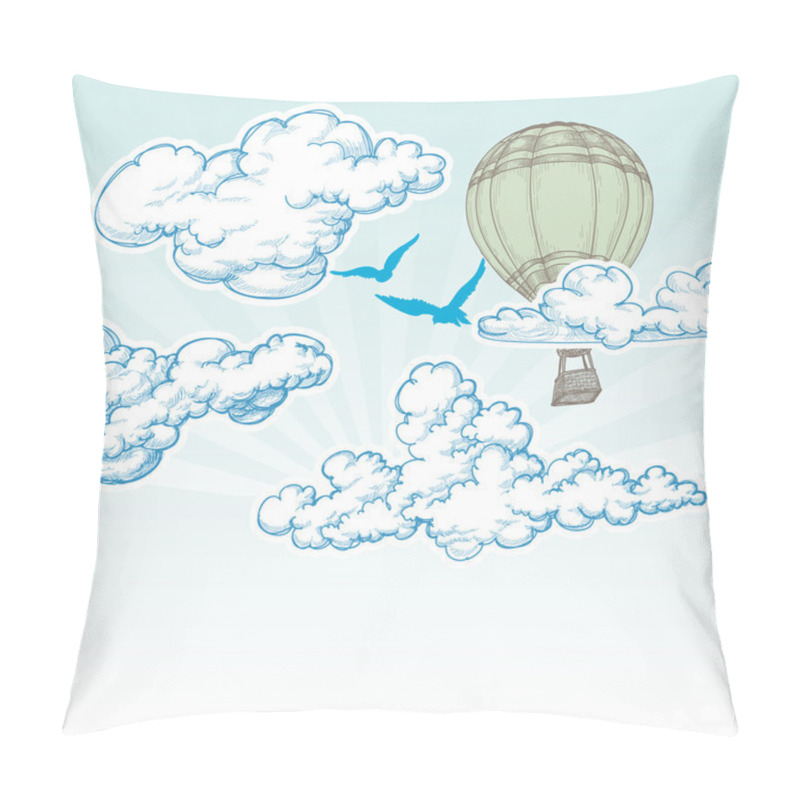 Personality  Hot Air Balloon Over Blue Sky Vector Illustration, Holiday Trave Pillow Covers