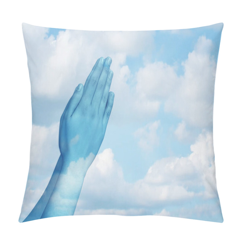 Personality  Praying And Spiritual Life Concept As Hands In Worship On A Sky Background As A Symbol For Belief And Spirituality In Religion. Pillow Covers