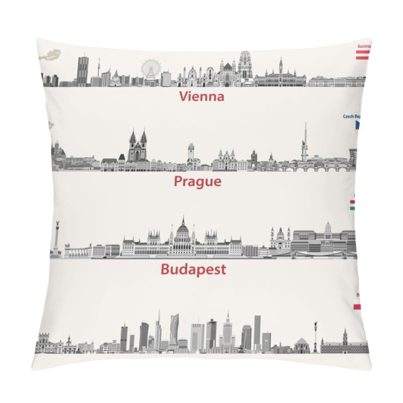 Personality  Vector City Skylines Of Vienna, Prague, Budapest And Warsaw. Maps And Flags Of Austria, Czech Republic, Budapest And Poland. Pillow Covers