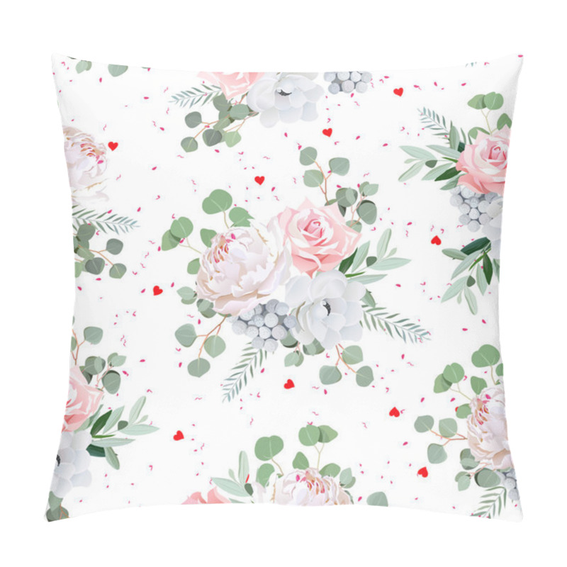 Personality  Lovely Bouquets Of Rose, Peony, Anemone, Brunia Flowers And Euca Pillow Covers