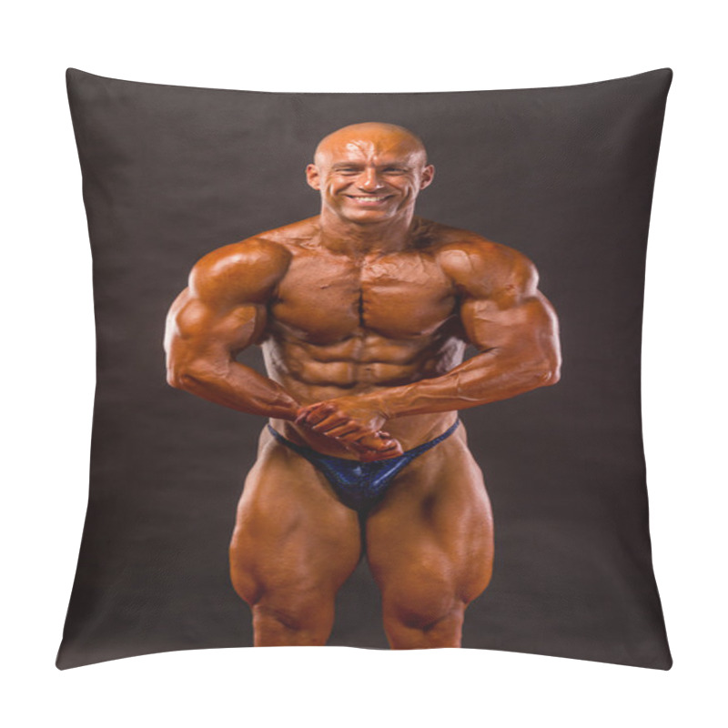 Personality  Bodybuilder Posing Over Black Background Pillow Covers