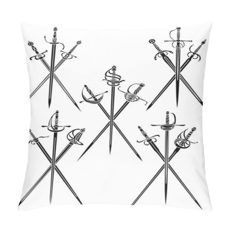 Personality  Set Of Simple Monochrome Vector Images Of Three Crossed Rapiers And Epees. Pillow Covers