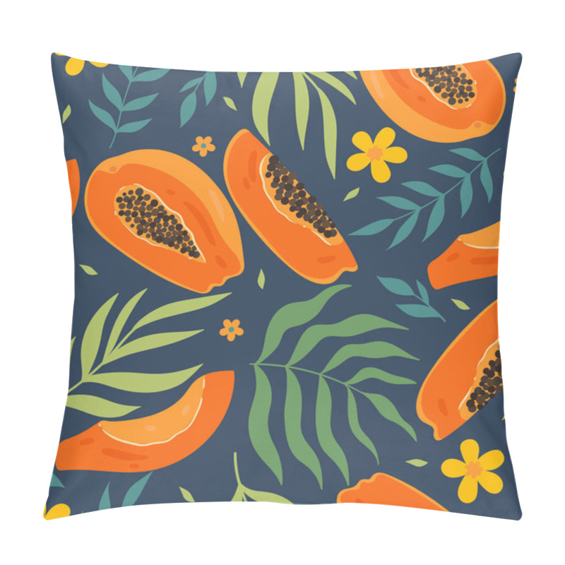 Personality  Seamless Pattern With Papaya And Leaves. Vector Image. Pillow Covers