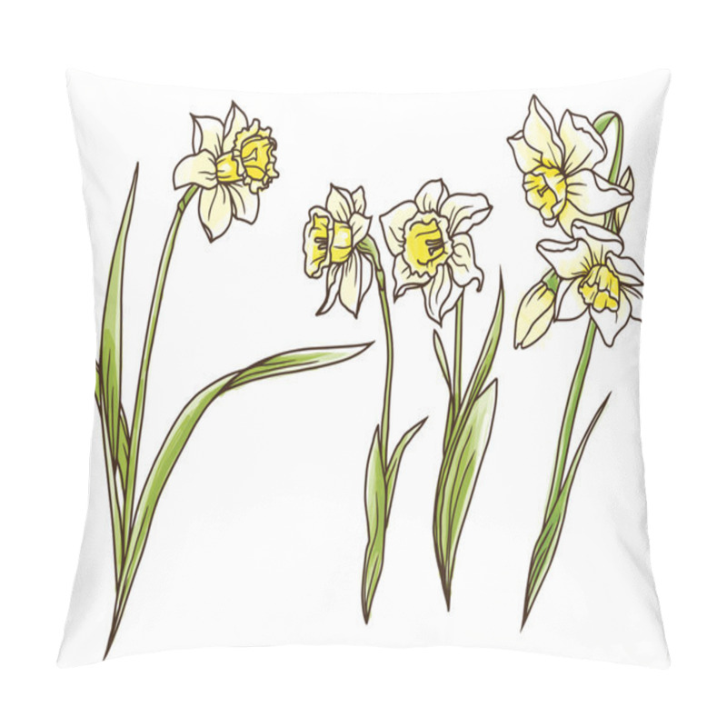 Personality  Set Of Beautiful Narcissus Flowers In Hand Drawn Style Pillow Covers