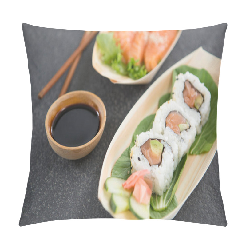 Personality  Sushi On Boat Shaped Plate With Chopsticks Pillow Covers