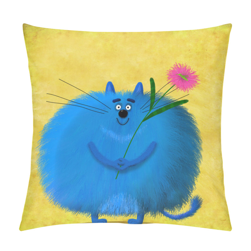 Personality  Big Blue Cat Holding Violet Aster Pillow Covers