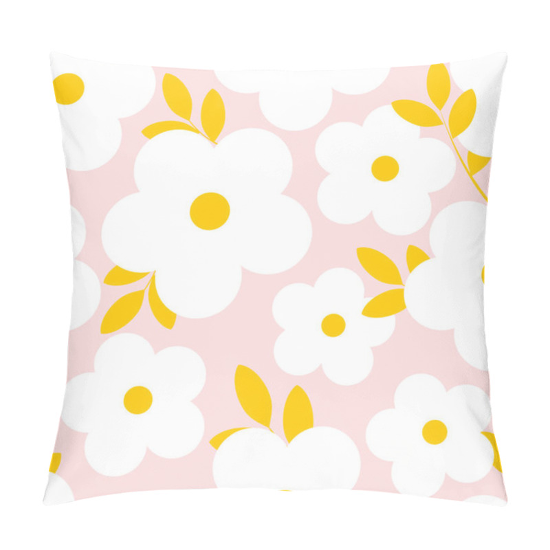 Personality  White Small Flowers With Yellow Distiami On A Pink Delicate Background. Seamless Summer Pattern For Printing On Modern Fabrics.  Pillow Covers