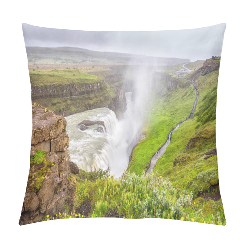 Personality  Gullfoss Waterfall, Amazing Nature, Iceland Summer Landscape, Travel Background Pillow Covers