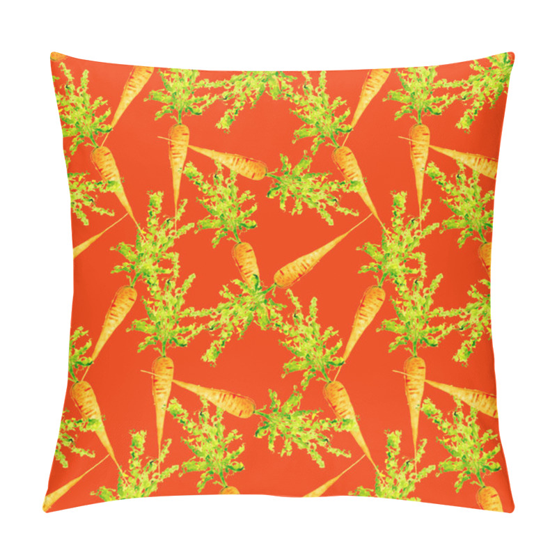 Personality  Watercolor Vegan Pattern. Seamless Hand Drawn  Vegetables. Healthy Food Print. Gardening Background. Greenery Repeatable Design For Menu, Restaurant, Salat Bar, Farmers Market. Carrot. Vegetarian Pillow Covers