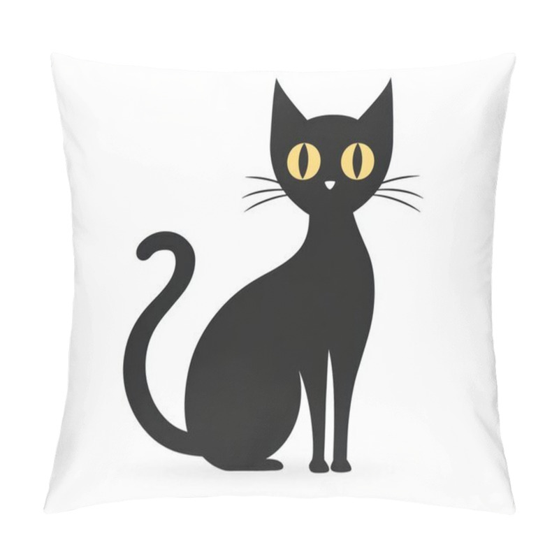 Personality  A Playful Black Cat With Large Yellow Eyes Sitting Gracefully And Watching Curiously. Pillow Covers