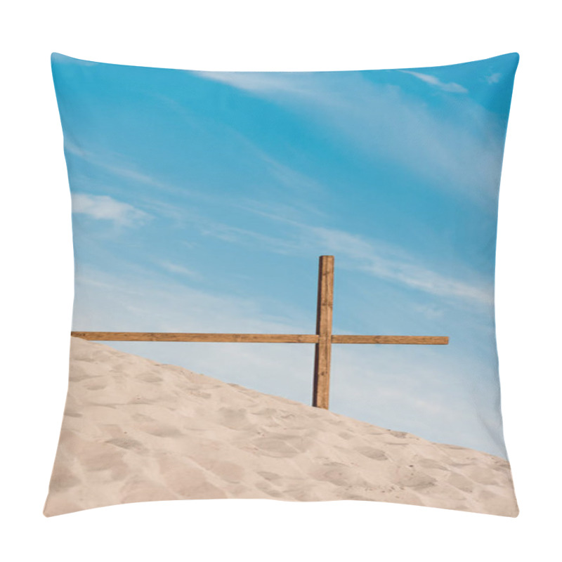 Personality  Wooden Cross On Golden Sand In Desert  Pillow Covers