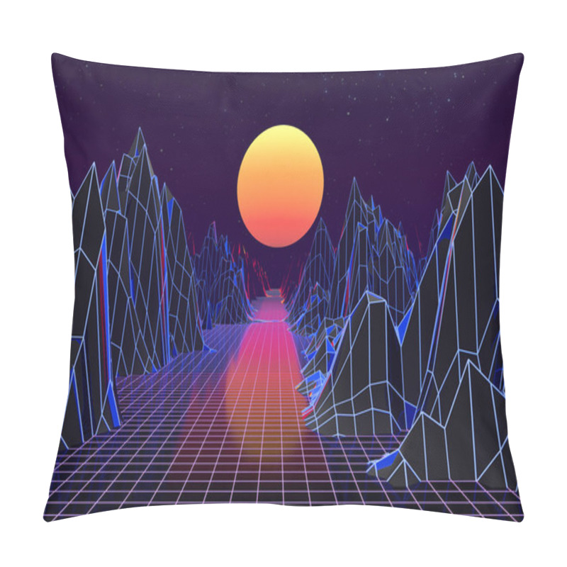 Personality  3d Background Illustration Inspired By 80's Scene Synthwave And Retrowave. Pillow Covers