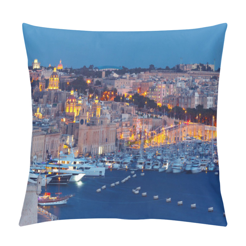 Personality  Aerial View Of Birgu From Valletta At Night, Malta Pillow Covers