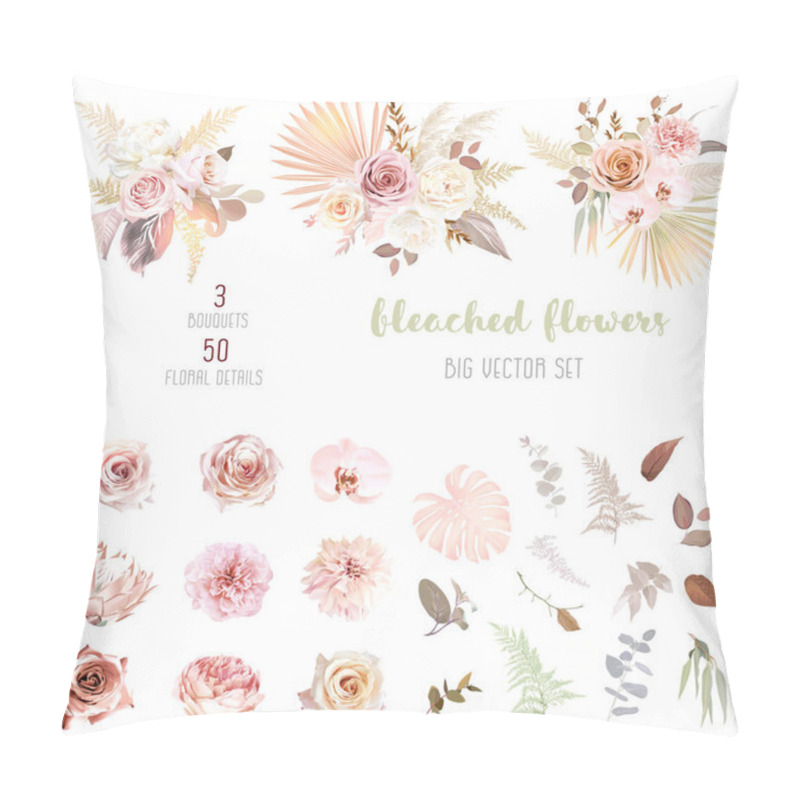 Personality  Trendy Dried Palm Leaves, Blush Pink And Rust Rose, Pale Protea, White Ranunculus Pillow Covers