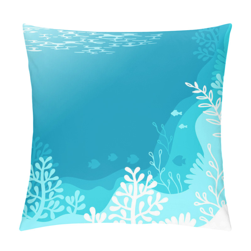 Personality  Vector Illustration Of Background In A Blue Palette Colours. Underwater Marine Life Of A Coral Reef Pillow Covers