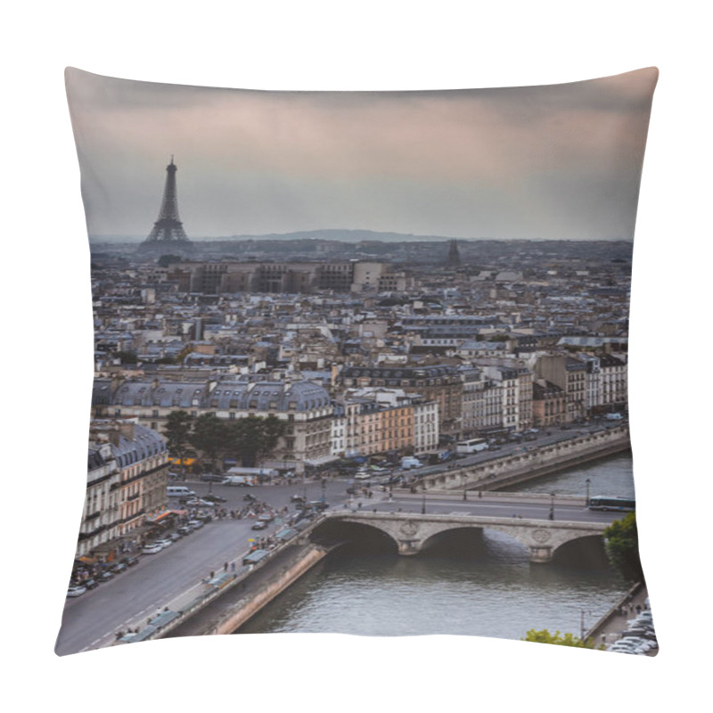 Personality  Panoramic View On Paris And Seine From Notre Dame Cathedral Pillow Covers