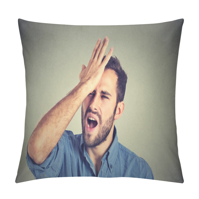 Personality  Regrets Wrong Doing. Man Having A Duh Moment Pillow Covers