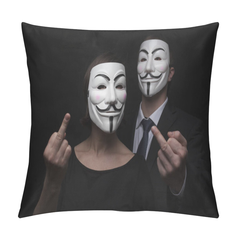 Personality  Two Members Of Anonymous Activist Hacker Group With Mask Studio  Pillow Covers