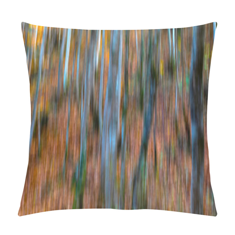 Personality  Trees. Abstract Forest Landscape. Trees Photographed With Pan Technique. Natural Background. Pillow Covers