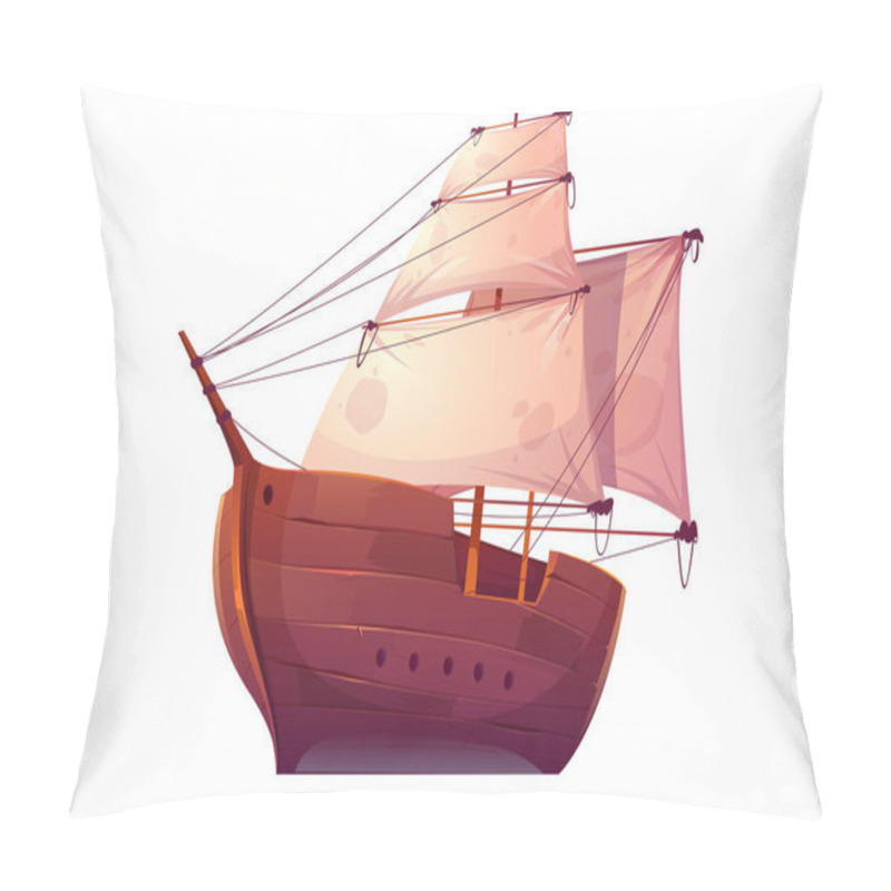 Personality  Vector Wooden Boat With White Sails Pillow Covers