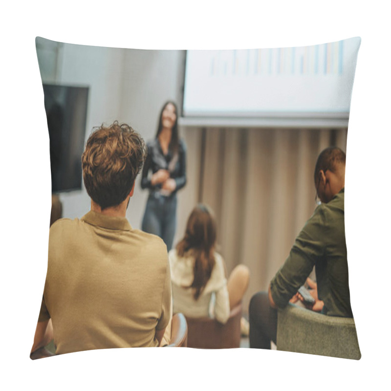 Personality  Multiracial Business Team Attending Seminar Or Training. Pillow Covers