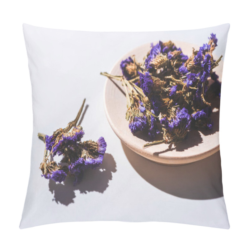 Personality  Dried Pea Flowers On Plate And White Tabletop Pillow Covers