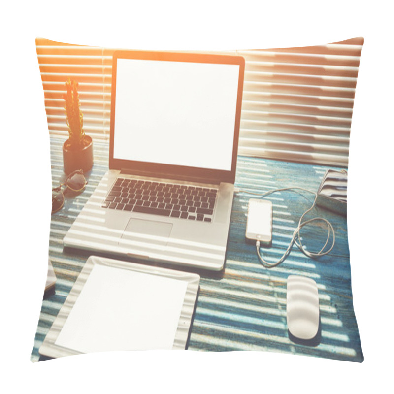 Personality  Mock Up Office Desktop With Accessories And Work Tools Pillow Covers