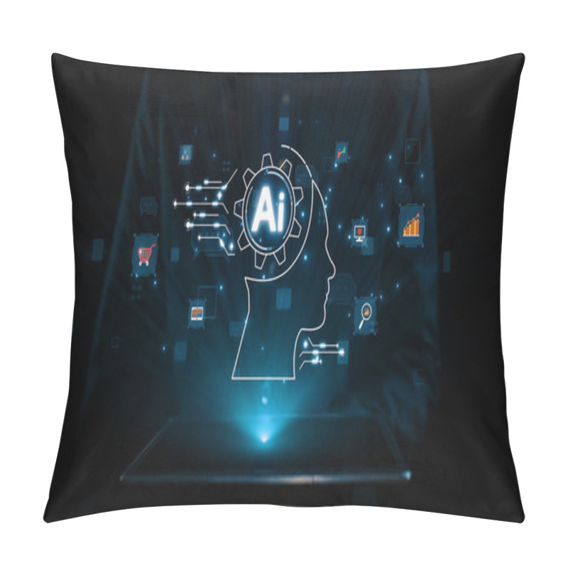 Personality  Human Interact With AI Artificial Intelligence Brain Processor In Concept Of AI Artificial Intelligence Engineering, Big Data And AI Machine Learning To Use Generative AI For Business Support. UUID Pillow Covers