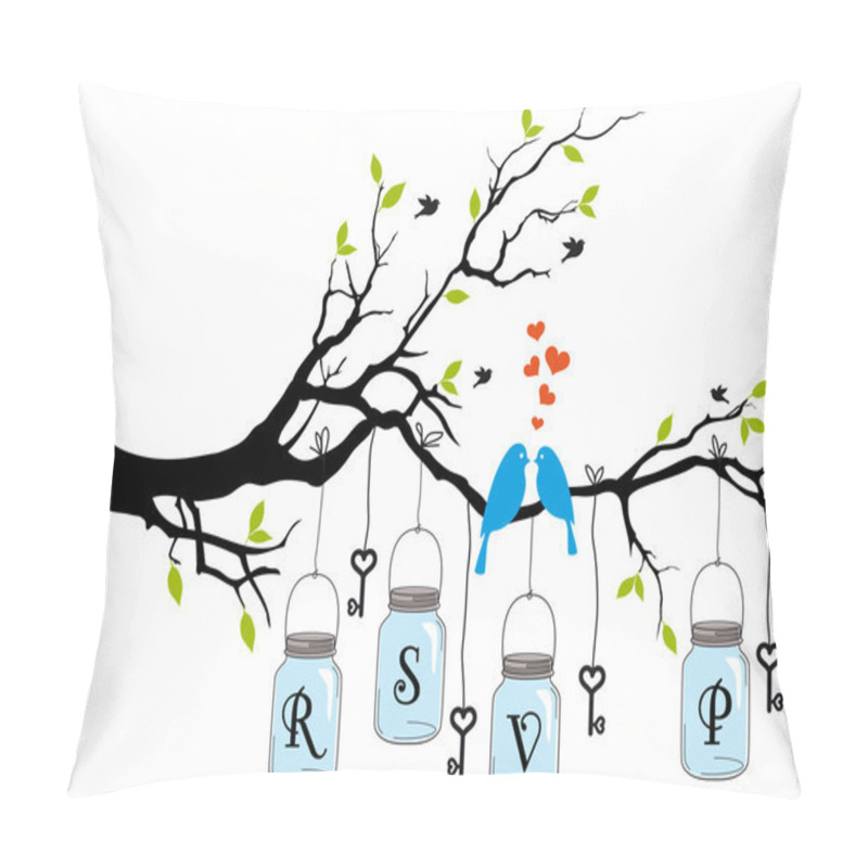 Personality  Wedding Invitation, Birds On Tree With Jars, Vector Pillow Covers