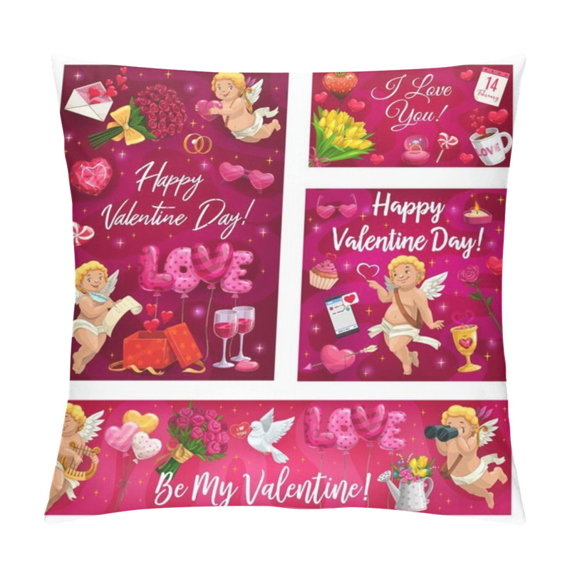 Personality  Valentines Day Cupids With Greetings, Gifts Pillow Covers