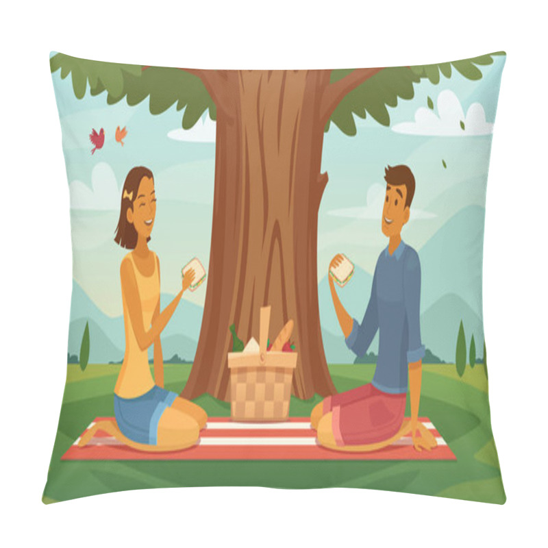 Personality  Summer Picnic Couple Retro Cartoon Poster Pillow Covers