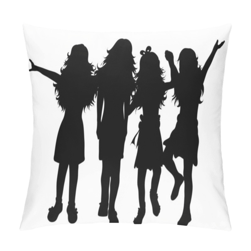 Personality  Vector Silhouette Of Childrens Friends On White Background. Symbol Of Child, Girl,siblings,sister,free, Funny Pillow Covers