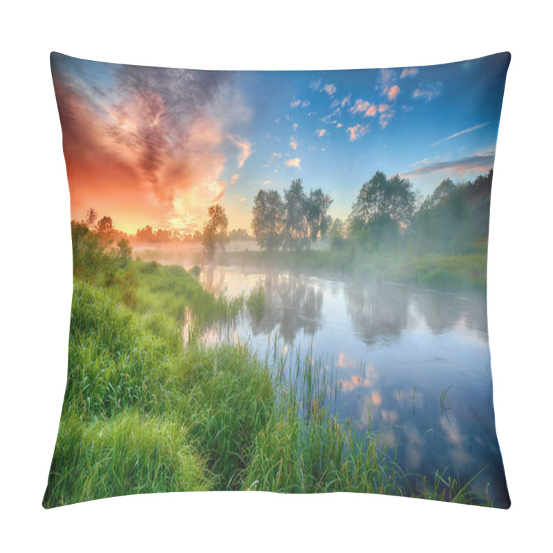 Personality  Beautiful Summer Sunrise Over River Banks Pillow Covers